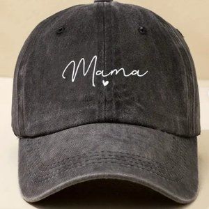 Mama Print Simple Baseball Cap Solid Color Washed Distressed  Hat